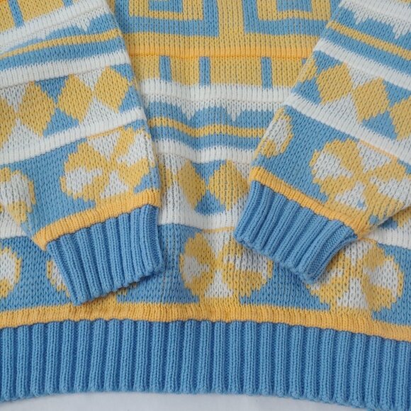 Vintage 90s Cabin Creek Womens M Sweater Geometric Blue Yellow Pullover Retro - Picture 6 of 7